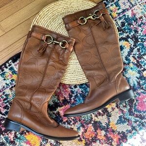 Coach Vivica Italian Leather Logo Embossed Riding Boots
